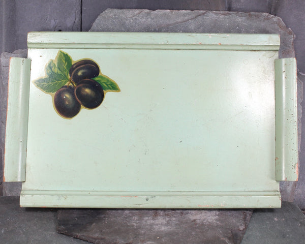 Vintage 16" Painted Wooden Tray | Avocado Green Mid Century Tray | Olive Motif Mid Century Serving