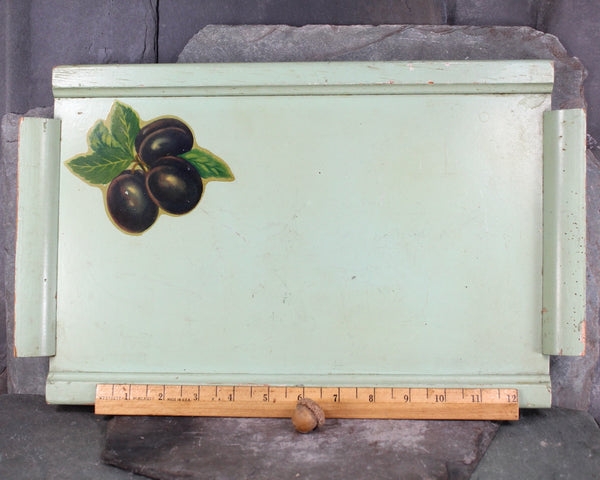 Vintage 16" Painted Wooden Tray | Avocado Green Mid Century Tray | Olive Motif Mid Century Serving