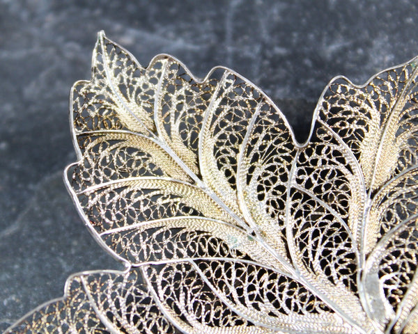 Vintage Filagree Leaf Brooch | Silver Metal Leaf Pin | Delicate Autumnal Pin