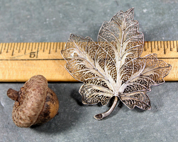 Vintage Filagree Leaf Brooch | Silver Metal Leaf Pin | Delicate Autumnal Pin