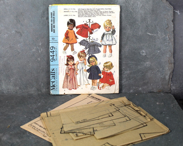 1968 McCall's #9449 Doll Clothes Pattern for Chubby Baby and Toddler Dolls | For Large 19-22" Dolls | Partially Cut & Factory Folded