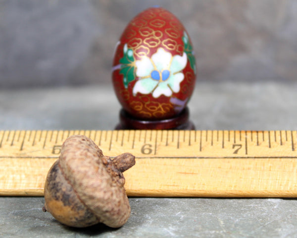 Vintage Cloisonné Mini Egg on Wooden Stand | Asian Art Egg | Floral Cloisonné