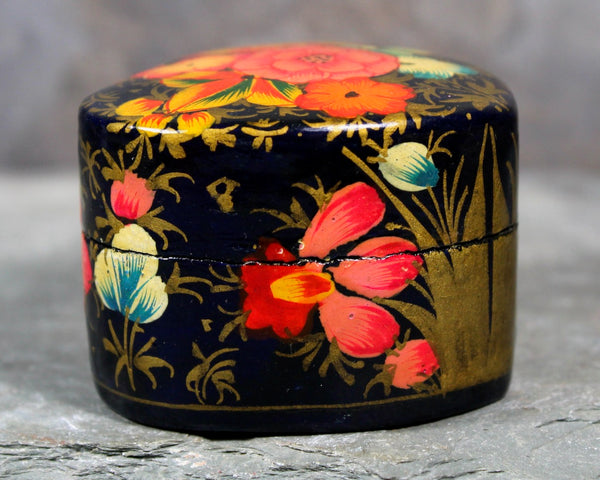 Heart-Shaped Ring Box - Small Lacquered Box - Hand Painted Floral with Gold Accents - Small Ring Box - Circa 1950s/60s | Valentine's Day