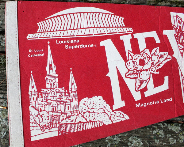 New Orleans Souvenir Felt Pennant - 27" Vintage Souvenir Felt Pennant - Felt Banner - Superdome - St. Louis Cathedral