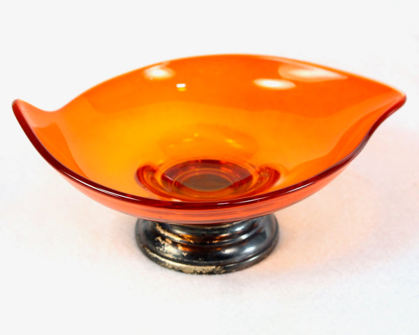 Gorgeous Orange Glass Trinket Dish | Footed Bowl | Halloween Decor | Pop of Color