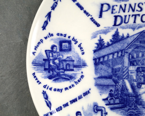 Vintage Pennsylvania Dutch Souvenir Plate | Blue and White Pennsylvania Dutch Classic Souvenir Plate | Circa 1960s
