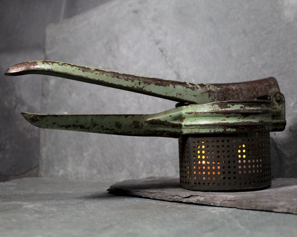 Antique Potato Ricer - Vintage Industrial Decor - Vintage Kitchen - Metal Potato Ricer - Green Paint