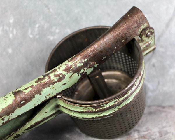 Antique Potato Ricer - Vintage Industrial Decor - Vintage Kitchen - Metal Potato Ricer - Green Paint