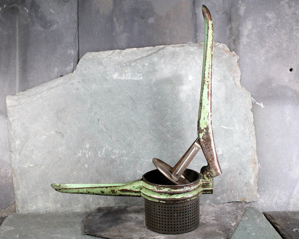 Antique Potato Ricer - Vintage Industrial Decor - Vintage Kitchen - Metal Potato Ricer - Green Paint