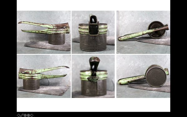 Antique Potato Ricer - Vintage Industrial Decor - Vintage Kitchen - Metal Potato Ricer - Green Paint