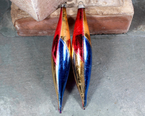 Vintage Glass Rainbow Christmas Ornaments | Set of 2 | Tapered Design | Vintage Christmas Ornaments