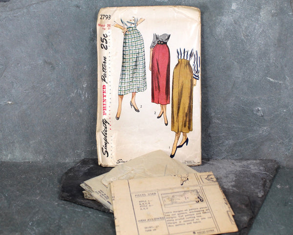 1949 Simplicity #2793 Skirt Pattern | Waist 26"/Hip 35" | COMPLETE Cut Pattern in Original Envelope
