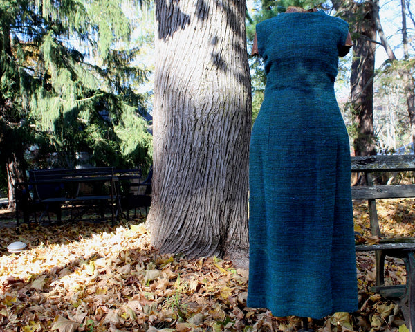 Vintage Tweed Sheath Dress - Teal, Jewel Toned Sheath Dress - Fully Lined - Size 6-8 - Holiday Party Dress