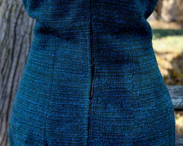 Vintage Tweed Sheath Dress - Teal, Jewel Toned Sheath Dress - Fully Lined - Size 6-8 - Holiday Party Dress