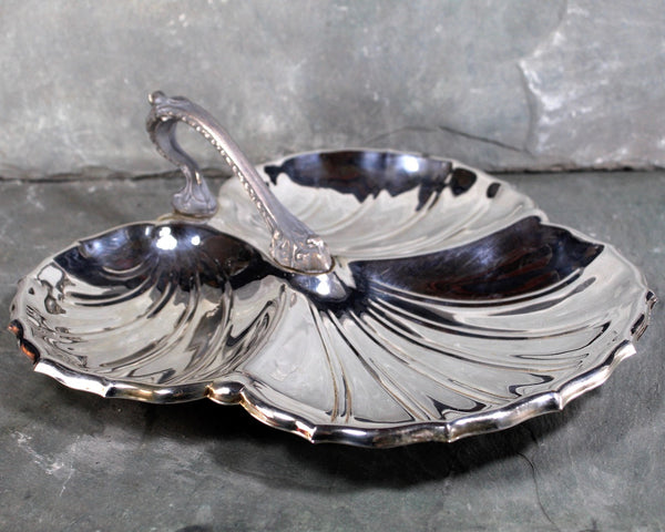 Divided Serving Dish - Silver-plate with Pewter Handle - Perfect for Nuts, Fruit, Candy - Autumn Table Decor