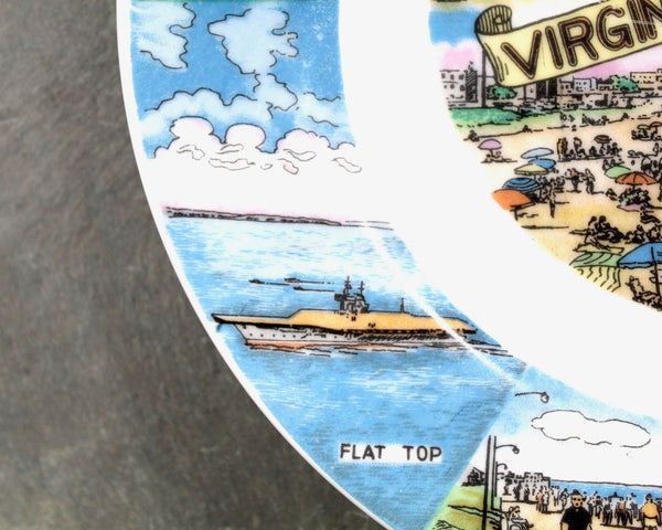 Vintage Virginia Beach Souvenir Plate | Full-Color Virginia Beach Souvenir Plate | Circa 1960s