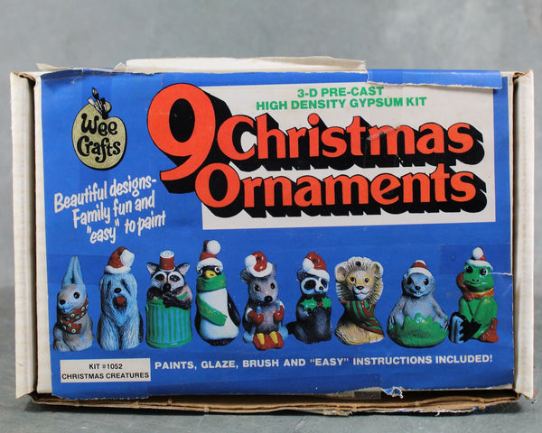 Vintage Wee Crafts Christmas Creatures Ornaments | Kit #1052 | Set of 9 Painted Pre-Cast Ornaments | Circa 1970s/80s