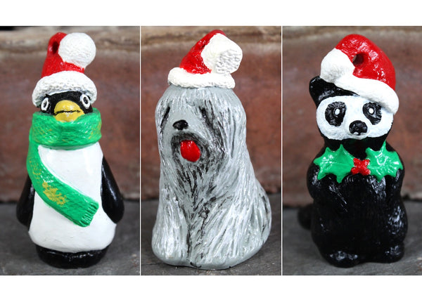 Vintage Wee Crafts Christmas Creatures Ornaments | Kit #1052 | Set of 9 Painted Pre-Cast Ornaments | Circa 1970s/80s