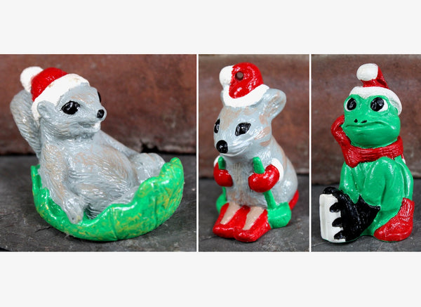 Vintage Wee Crafts Christmas Creatures Ornaments | Kit #1052 | Set of 9 Painted Pre-Cast Ornaments | Circa 1970s/80s