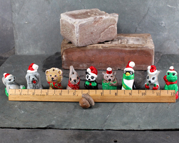 Vintage Wee Crafts Christmas Creatures Ornaments | Kit #1052 | Set of 9 Painted Pre-Cast Ornaments | Circa 1970s/80s