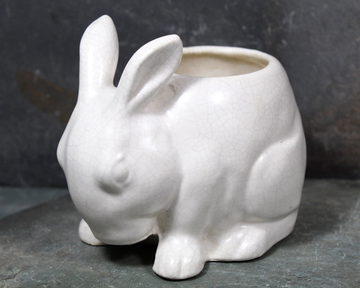 Vintage Bunny Ceramic Planter | Crackle Effect/Crazing Bunny Small Ind   Bixley Shop