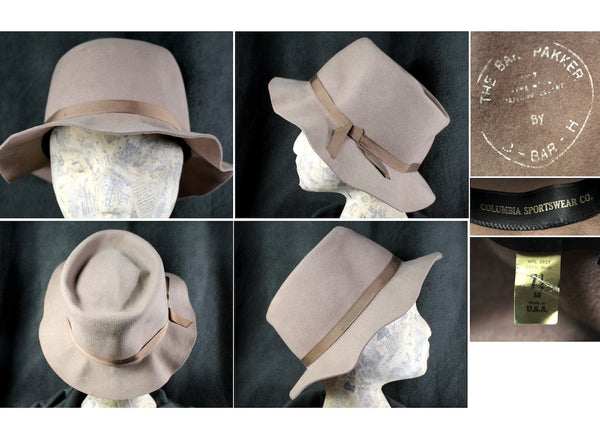 Vintage Floppy Fedora Tan Wool Hat  - The Bar Parker Columbia Sportswear Wool Hat - Size 7 1/4 J-Bar-H