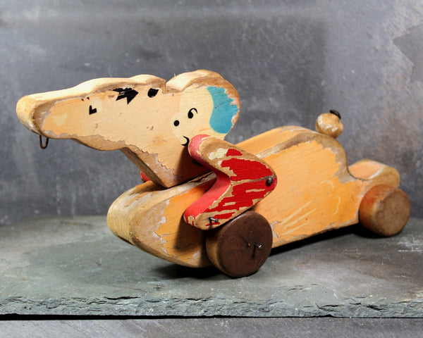FOR TOY COLLECTORS! Vintage Wooden Horse with Rider Pull Toy - Classic Wooden Horse with Puppy Rider - Preschool Pull Toy
