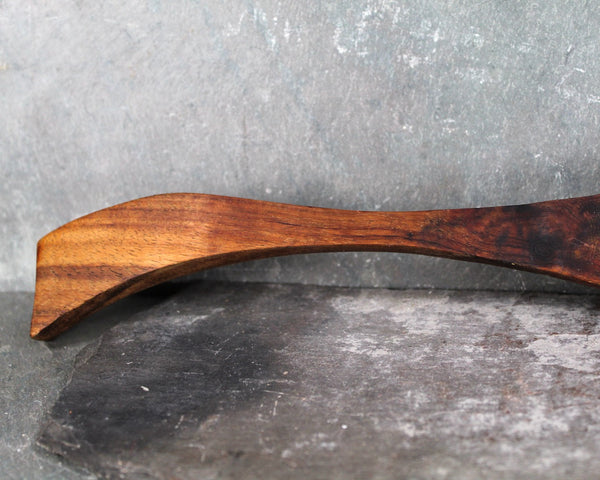 Mid-Century Solid Wood Serving Fork and Spoon | Possibly Walnut | Vintage Table