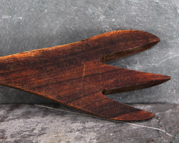 Mid-Century Solid Wood Serving Fork and Spoon | Possibly Walnut | Vintage Table
