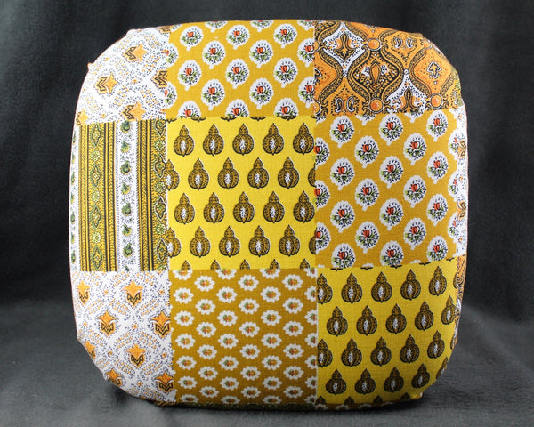 Upcycled Padded Seat 14" Stool -Refurbished Small Stool - Up-Cycled Vintage Small Padded Stool - Refurbished & Reupholstered with Vintage Fabric