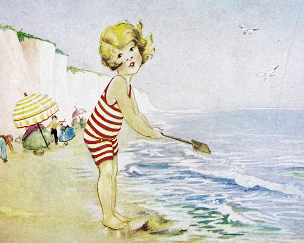 At the Seashore - Children's Room Vintage Book Art - Original Book Page w/Custom Mat to fit 11" x 14" Frame - Sold UNFRAMED