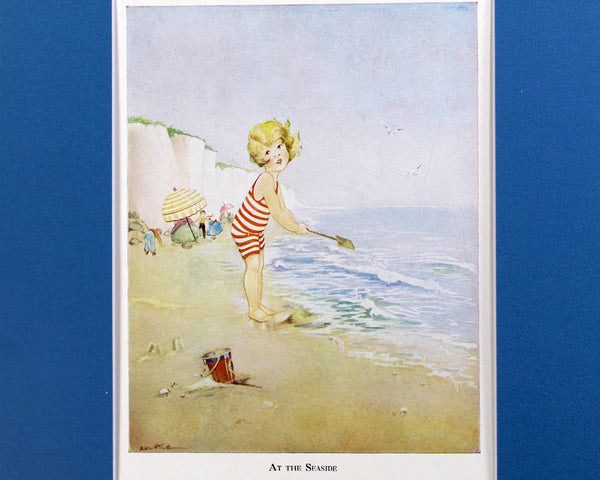 At the Seashore - Children's Room Vintage Book Art - Original Book Page w/Custom Mat to fit 11" x 14" Frame - Sold UNFRAMED