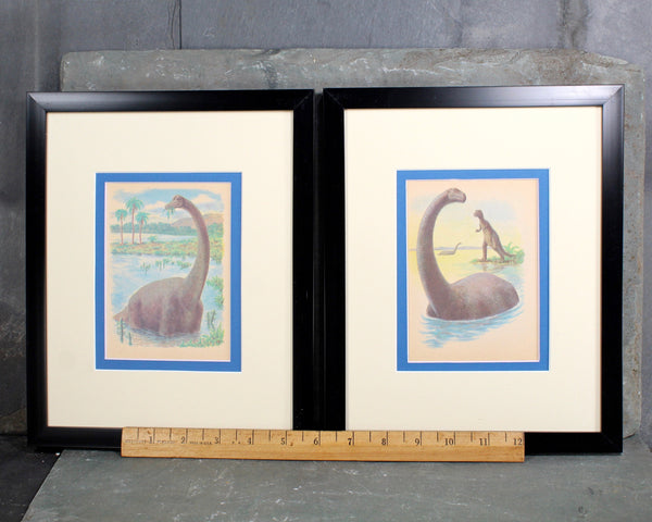 Dinosaur Art for Children's Room - Set of 2 Double-Matted Vintage Children's Book Pages (Not Reprints) - 8x10" MATTED, UNFRAMED