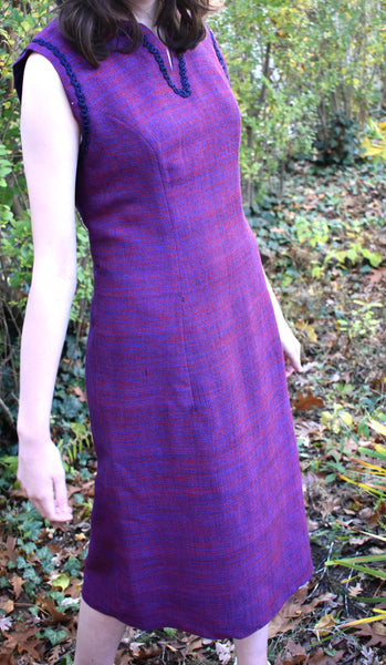 Vintage Tweed Sheath Dress - Plum, Jewel Toned Sheath Dress - Fully Lined - Size 6-8 - Holiday Party Dress