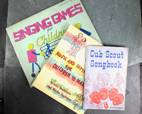 Set of 3 Children's Music Books | Music & Instruments for Children to Make, Singing Games, and Cub Scout Songbook | Bixley Shop