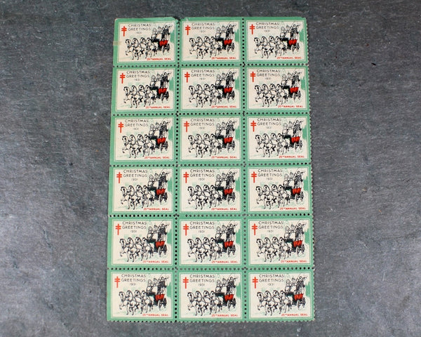 1931 Christmas Seals | Sheet of 18 Seals | National Tuberculosis Association (NTA) Era Seals | UNUSED | Bixley Shop