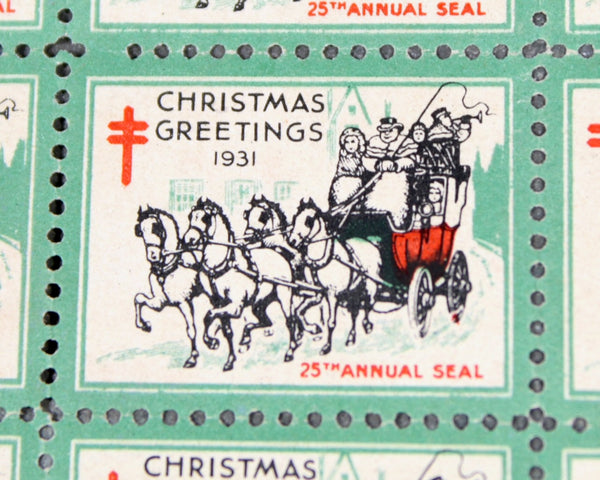1931 Christmas Seals | Sheet of 18 Seals | National Tuberculosis Association (NTA) Era Seals | UNUSED | Bixley Shop