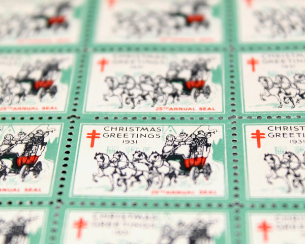 1931 Christmas Seals | Sheet of 18 Seals | National Tuberculosis Association (NTA) Era Seals | UNUSED | Bixley Shop