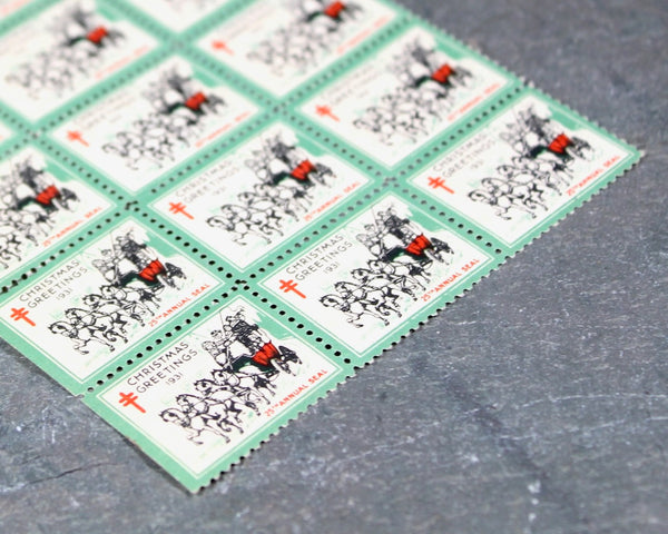 1931 Christmas Seals | Sheet of 18 Seals | National Tuberculosis Association (NTA) Era Seals | UNUSED | Bixley Shop