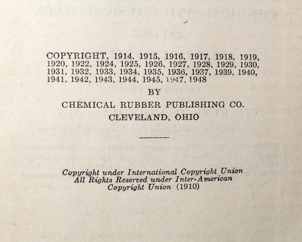 1948 Handbook of Chemistry & Physics, 30th Edition | Edited by Charles D. Hodgman, M.S. | Chemical Rubber Publishing Co. | Bixley Shop