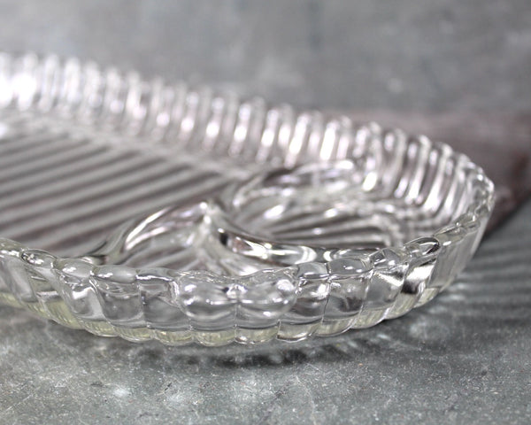 1950s Luncheon Divided Glass Dish | Clear Glass Trinket Tray, Vanity Organizer | Pressed Glass Luncheon Plate | Bixley Shop