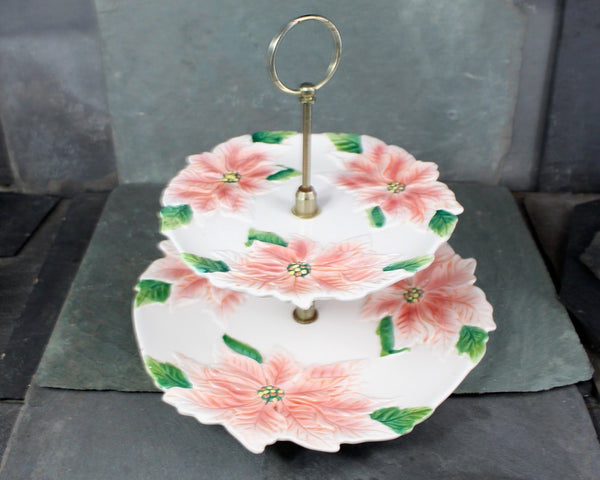 Vintage Poinsettia Tiered Serving Dish | 1950s Christmas Poinsettia Dish | Bixley Shop