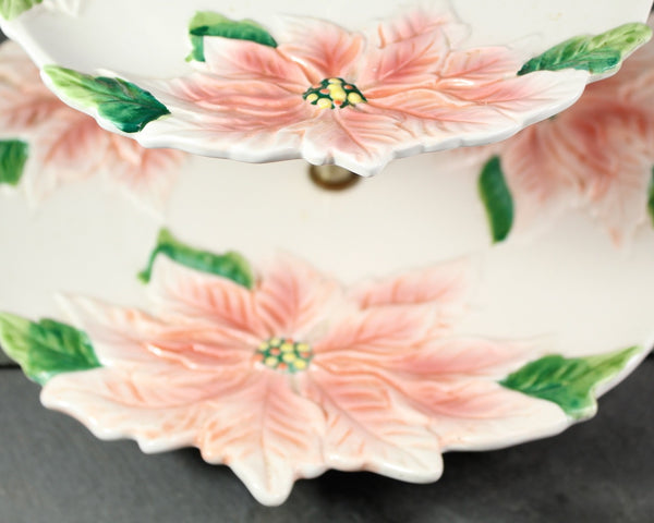 Vintage Poinsettia Tiered Serving Dish | 1950s Christmas Poinsettia Dish | Bixley Shop