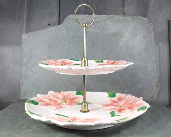 Vintage Poinsettia Tiered Serving Dish | 1950s Christmas Poinsettia Dish | Bixley Shop