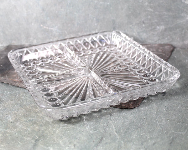 1950s Luncheon Divided Glass Dish | Clear Glass Trinket Tray, Vanity Organizer, or Condiment Serving Piece | Bixley Shop