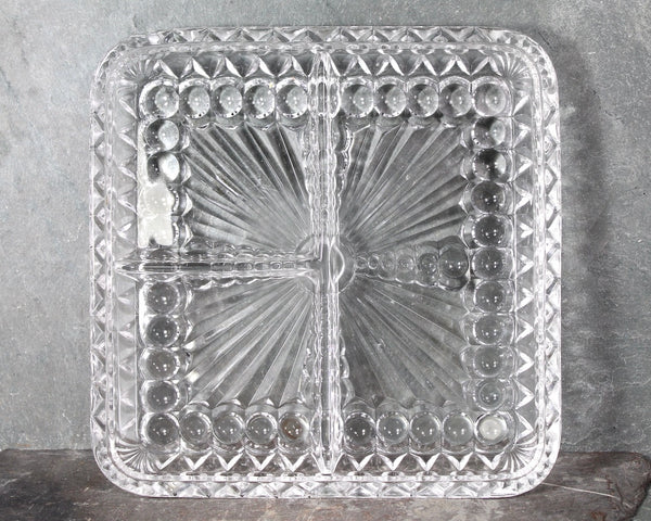 1950s Luncheon Divided Glass Dish | Clear Glass Trinket Tray, Vanity Organizer, or Condiment Serving Piece | Bixley Shop