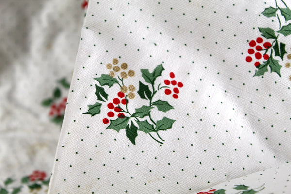 Vintage 60" Round Vinyl Tablecloth for Christmas | Circa 1960s | Holly Tablecloth | Classic Mid-Century Tablecloth | Bixley Shop