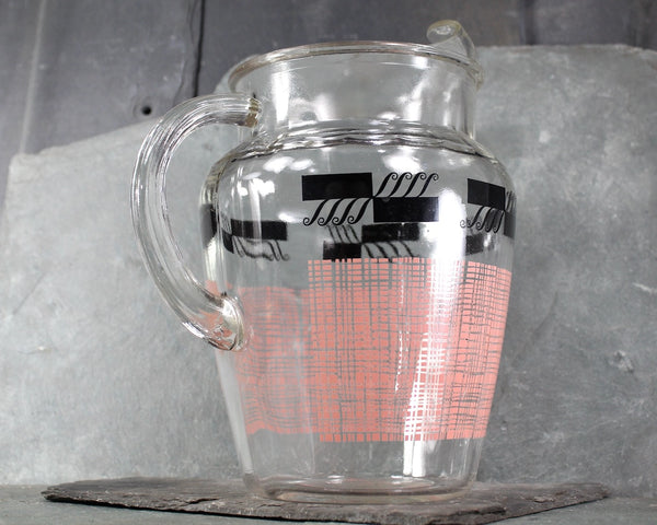 Mid-Century Atomic Glass Pitcher | Pink & Black 1960s Lemonade Pitcher | Bixley Shop