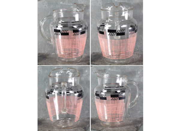 Mid-Century Atomic Glass Pitcher | Pink & Black 1960s Lemonade Pitcher | Bixley Shop