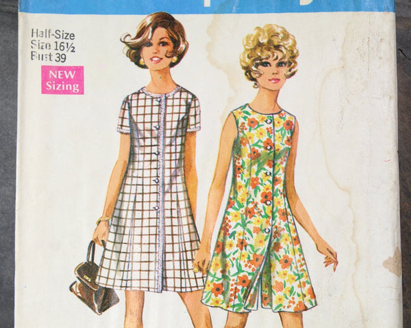 1969 Simplicity #8218 Dress Pattern | Complete, Uncut, Factory Folded Pattern in Original Envelope | Woman's Size 16 1/2 | Bixley Shop